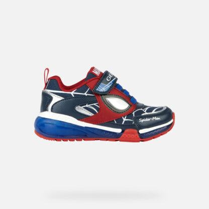 Geox J Bayonyc Σκούρο Mπλε - Γκρι Spiderman Sneaker Με Φωτάκια Για Αγόρι