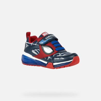 Geox J Bayonyc Σκούρο Mπλε - Γκρι Spiderman Sneaker Με Φωτάκια Για Αγόρι