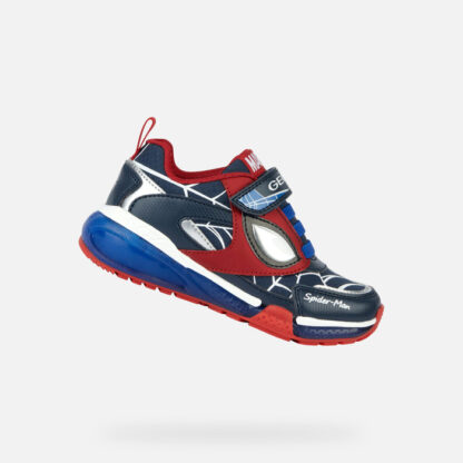 Geox J Bayonyc Σκούρο Mπλε - Γκρι Spiderman Sneaker Με Φωτάκια Για Αγόρι