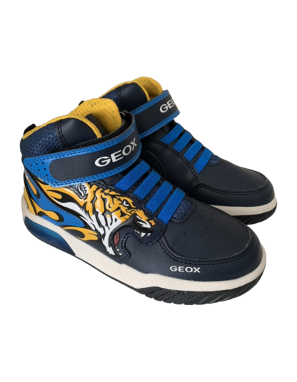 Geox J Inek Mπλε Κίτρινο Tiger Μποτάκι Με Φωτάκια Για Αγόρι