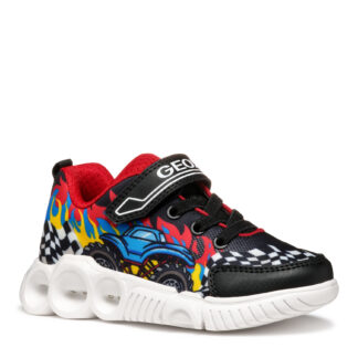 Geox J. Wroom Μαύρο Κόκκινο με αυτοκόλλητο και φωτάκια
