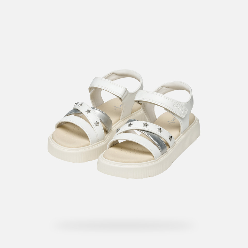 Geox J Sandal Kodette Άσπρο Ασημί Πέδιλο για κορίτσι Geox J Sandal Kodette Άσπρο Ασημί Πέδιλο για κορίτσι