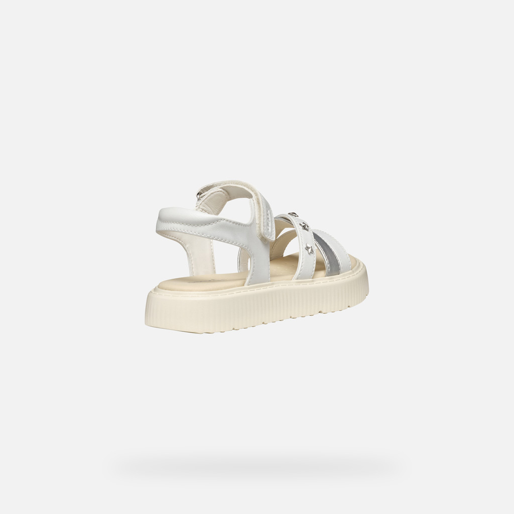 Geox J Sandal Kodette Άσπρο Ασημί Πέδιλο για κορίτσι Geox J Sandal Kodette Άσπρο Ασημί Πέδιλο για κορίτσι