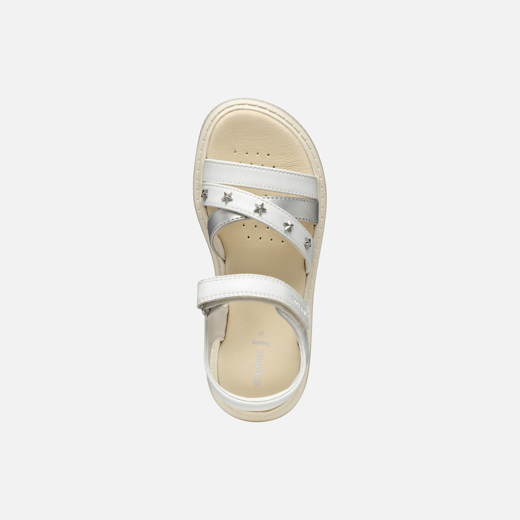 Geox J Sandal Kodette Άσπρο Ασημί Πέδιλο για κορίτσι Geox J Sandal Kodette Άσπρο Ασημί Πέδιλο για κορίτσι